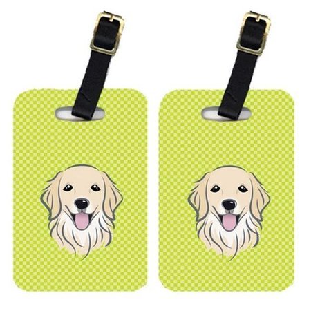 CAROLINES TREASURES Carolines Treasures BB1267BT Pair Of Checkerboard Lime Green Golden Retriever Luggage Tags BB1267BT